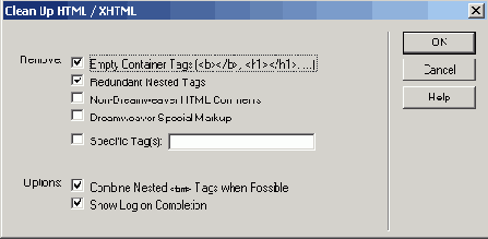 Диалоговое окно Clean Up HTML / XHTML