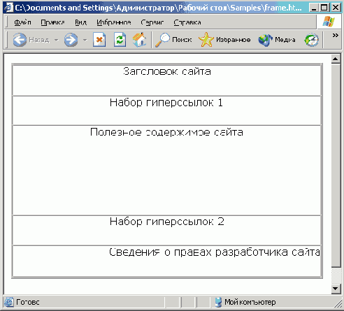 Набор фреймов с двумя